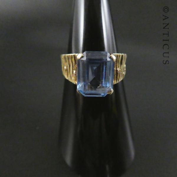 Gold and Blue Topaz Modernist Ring.