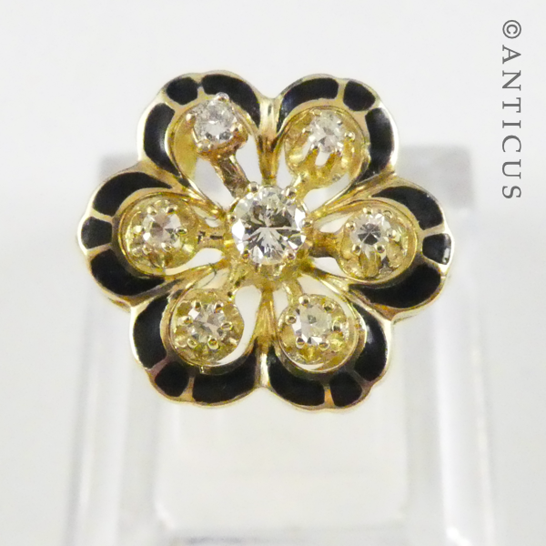 14ct Gold, Enamel & Diamond Ring with Valuation.