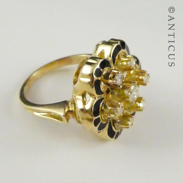 14ct Gold, Enamel & Diamond Ring with Valuation.