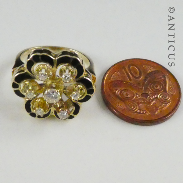 14ct Gold, Enamel & Diamond Ring with Valuation.