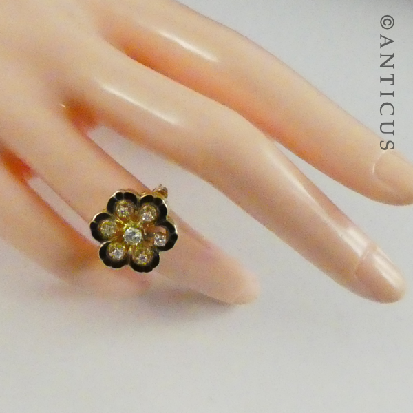 14ct Gold, Enamel & Diamond Ring with Valuation.