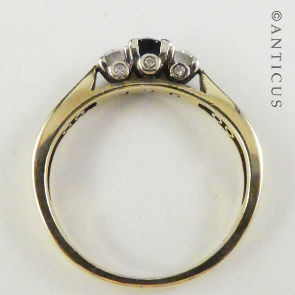 Gold, Sapphire and Diamond Ring with Side Diamonds.