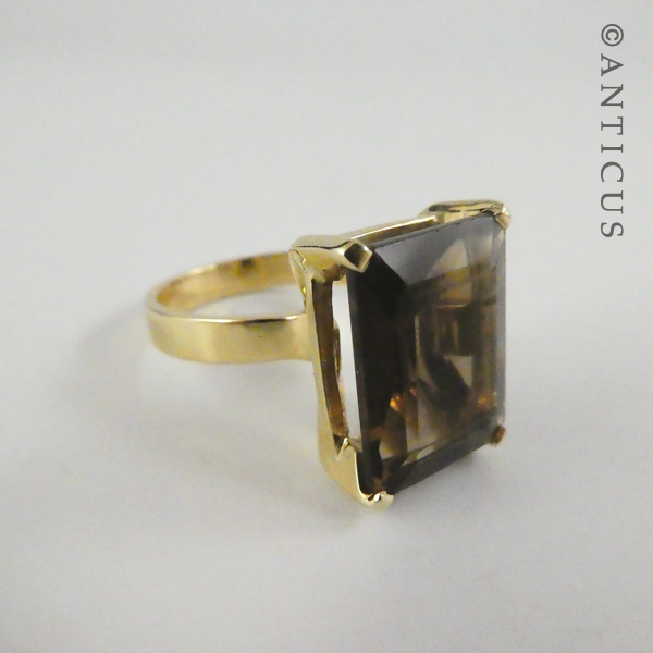 Large Smokey Topaz and Gold Ring.
