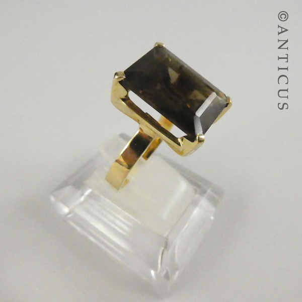 Large Smokey Topaz and Gold Ring.