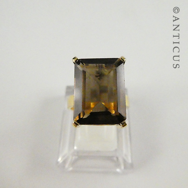 Large Smokey Topaz and Gold Ring.