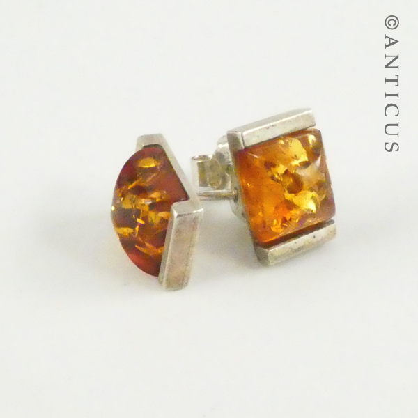Amber and Silver Stud Earrings.