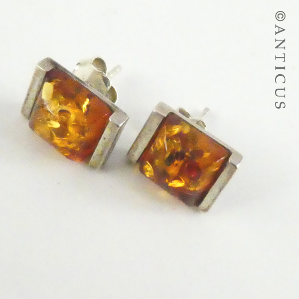 Amber and Silver Stud Earrings.