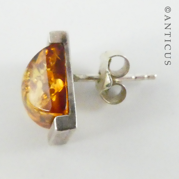 Amber and Silver Stud Earrings.