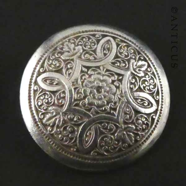 Round Silver Earrings, Clip-ons, Engraved Pattern.