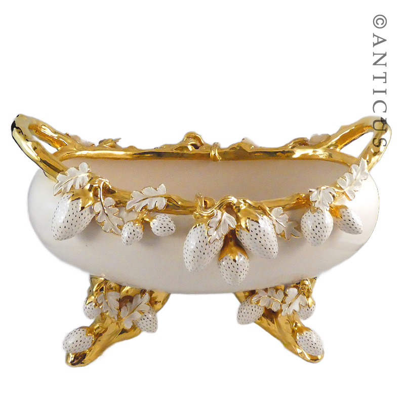 Very Large Handmade Bowl, Gilded, Strawberry Decoration.