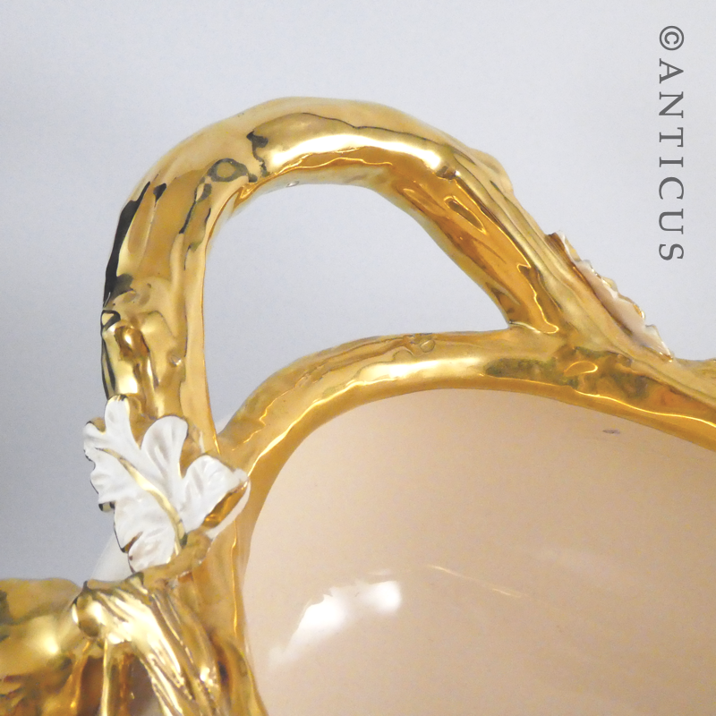 Very Large Handmade Bowl, Gilded, Strawberry Decoration.