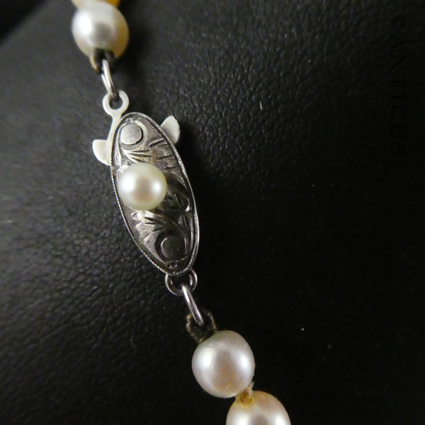 Cultured Pearl Necklace, Silver Clasp.