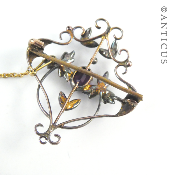 Art Nouveau Seed Pearl & Amethyst Brooch.