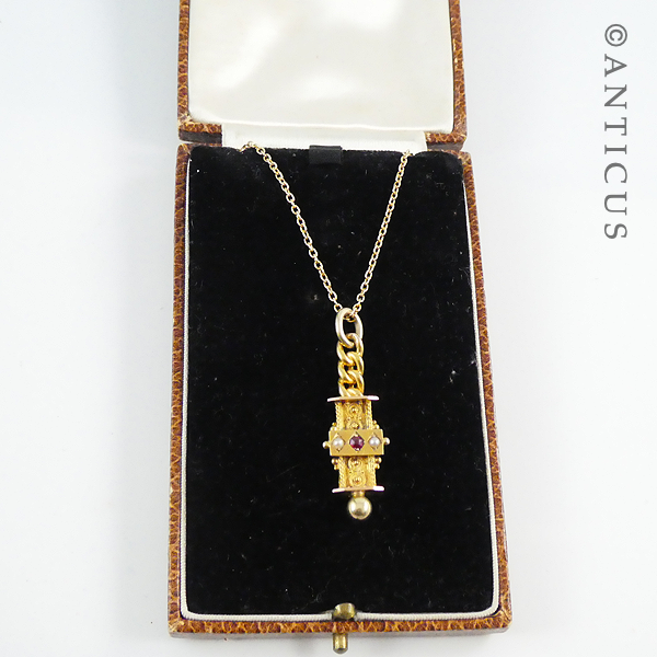Antique 15ct Gold Pendant with Ruby and Seed Pearls.