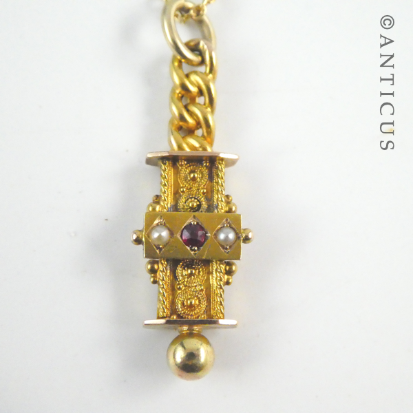 Antique 15ct Gold Pendant with Ruby and Seed Pearls.