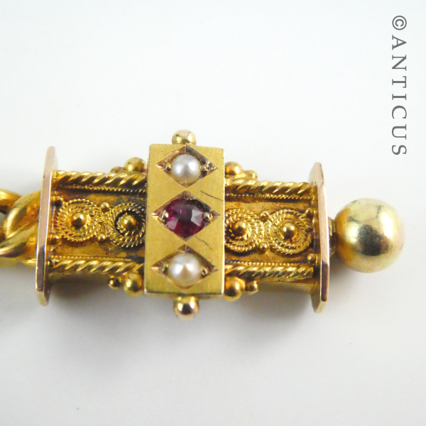 Antique 15ct Gold Pendant with Ruby and Seed Pearls.