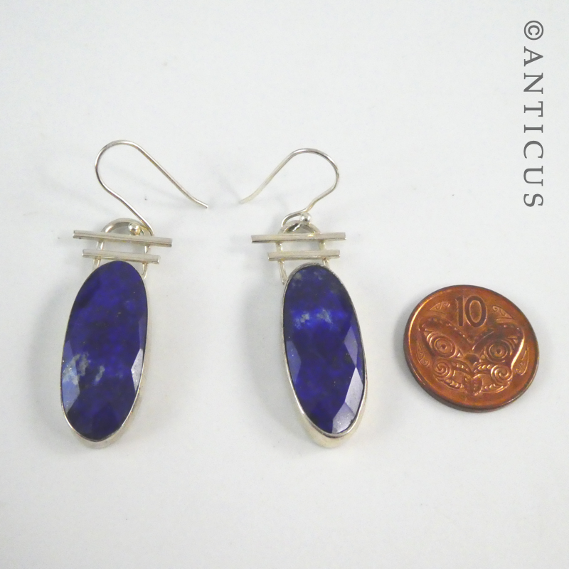 Lapis and Silver Drop Earrings.