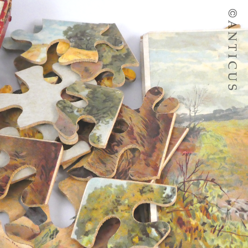 Antique Boxed Sets of Four Dutch Jigsaw Puzzles.