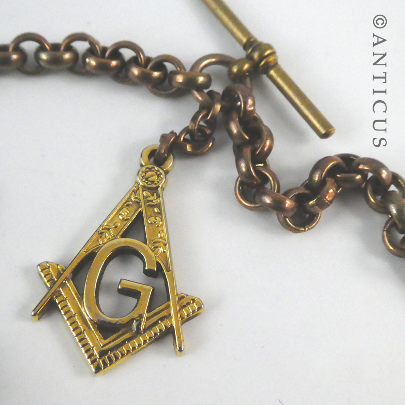 Large Brass Masonic Vesta Case and Chain.