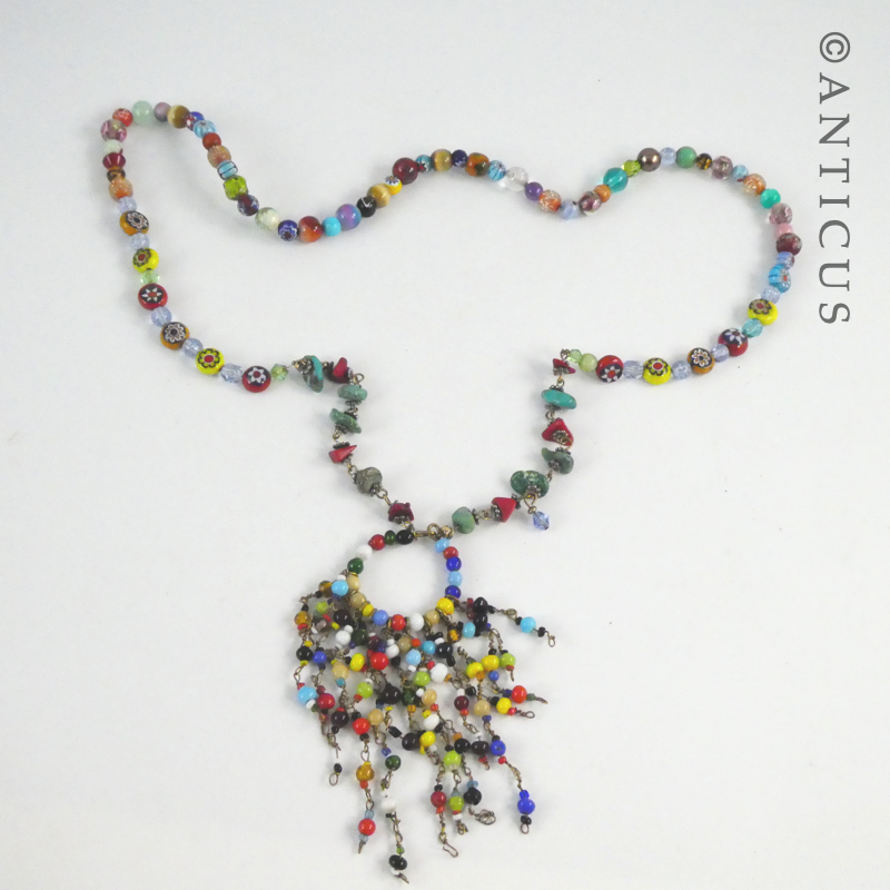 Long Multi-Coloured Bead Necklace with Pendant