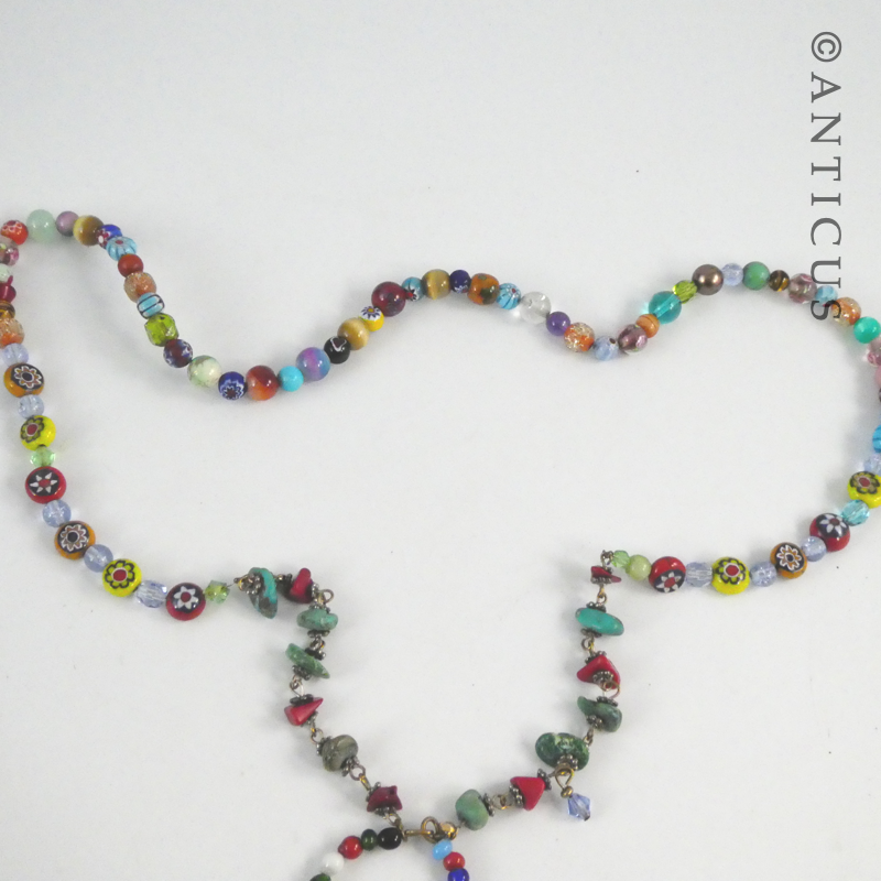 Long Multi-Coloured Bead Necklace with Pendant