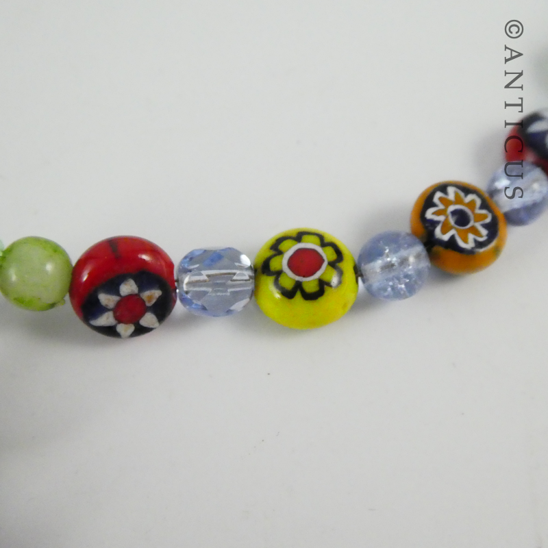 Long Multi-Coloured Bead Necklace with Pendant