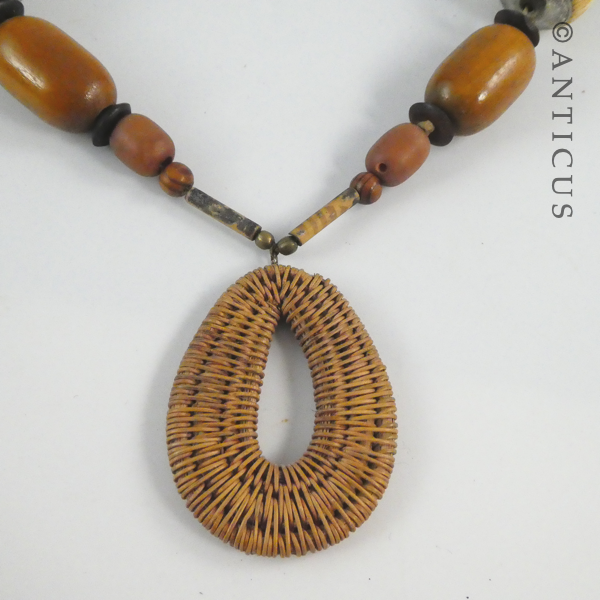 Ethnic-Style Wood, Ceramic and Carved Necklace.
