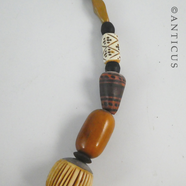 Ethnic-Style Wood, Ceramic and Carved Necklace.