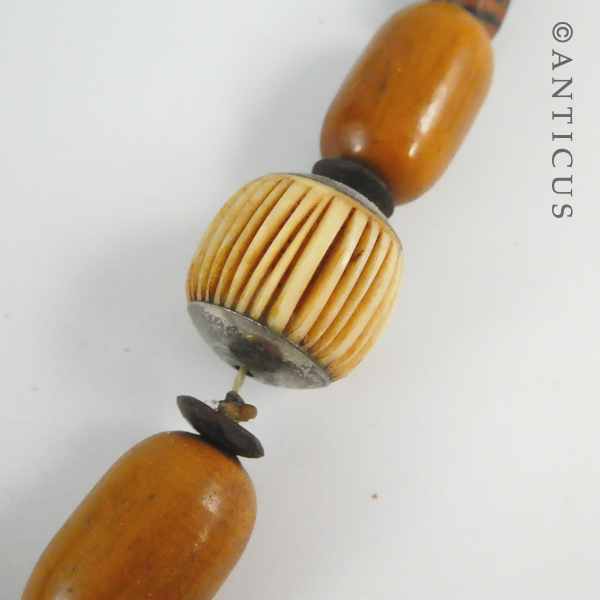 Ethnic-Style Wood, Ceramic and Carved Necklace.