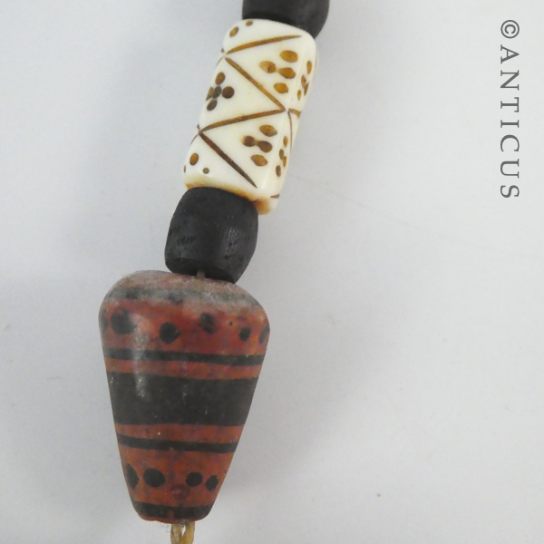Ethnic-Style Wood, Ceramic and Carved Necklace.