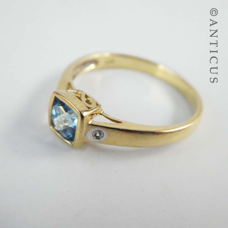 Pretty Blue Topaz and Diamond Ring.