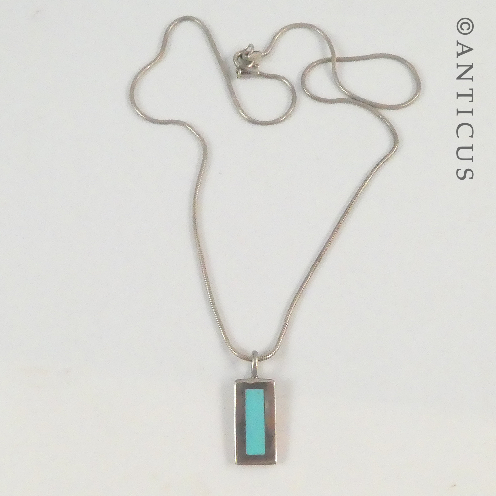 Silver and Turquoise Pendant on Chain.
