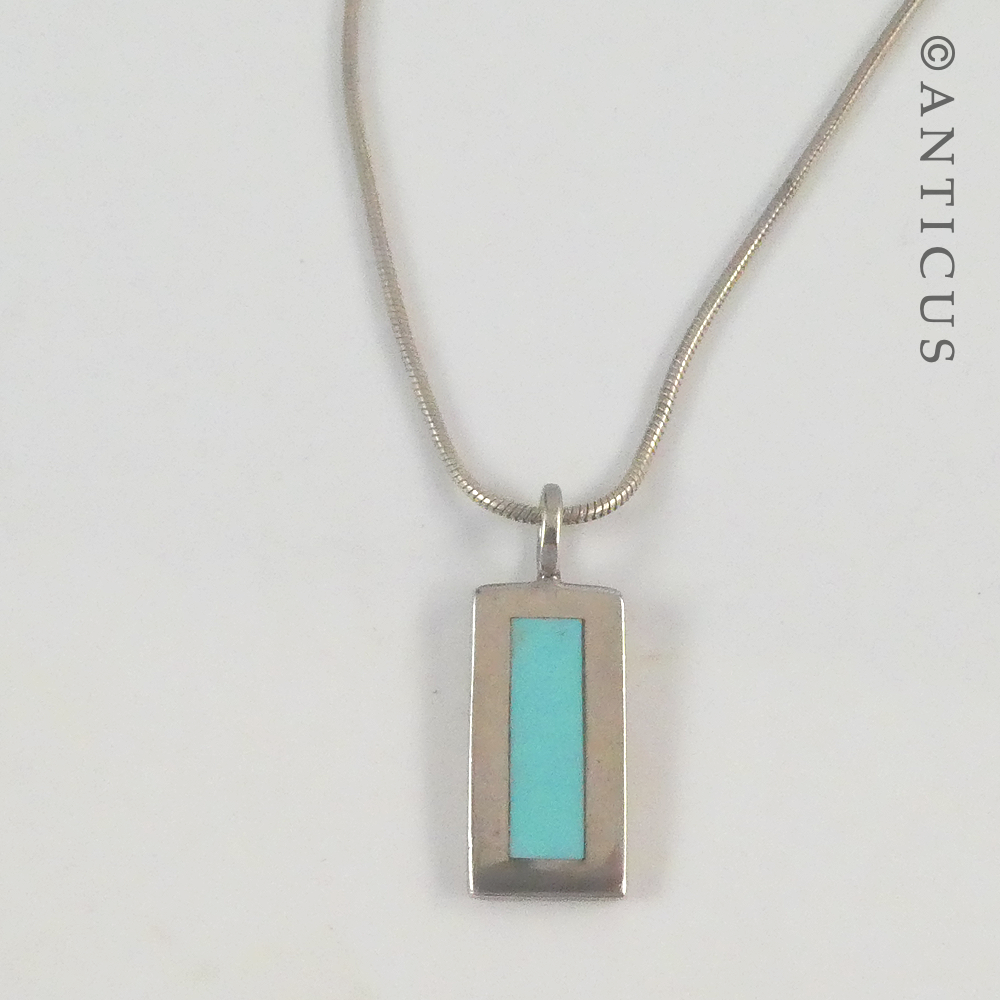 Silver and Turquoise Pendant on Chain.