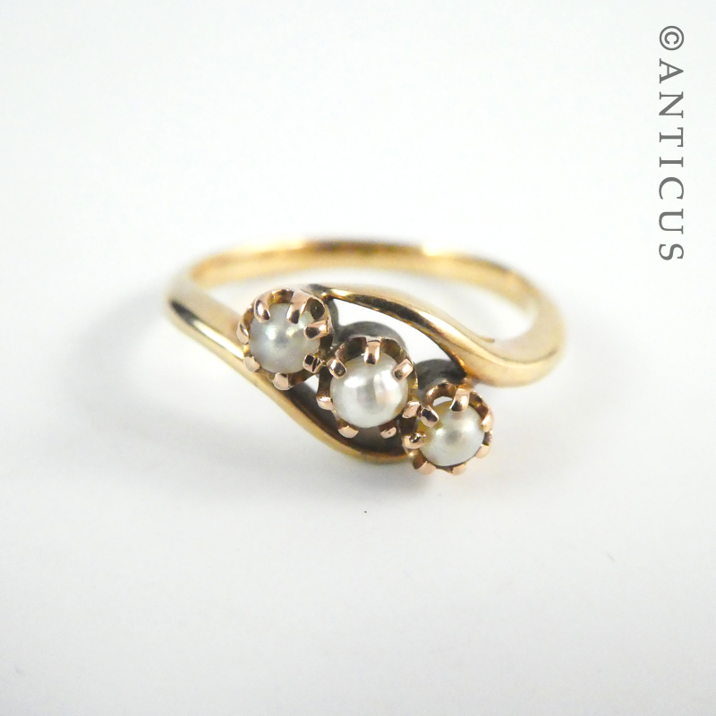 Gold and Three Pearl Ring, Antique.