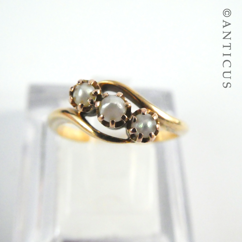 Gold and Three Pearl Ring, Antique.