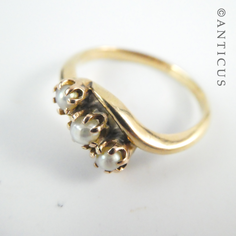 Gold and Three Pearl Ring, Antique.