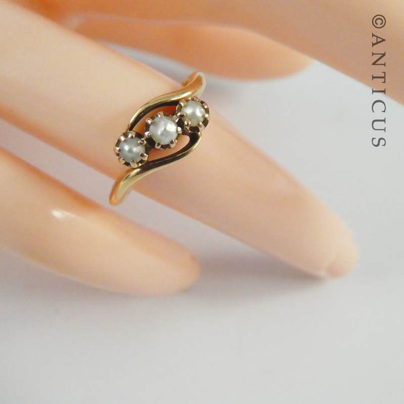 Gold and Three Pearl Ring, Antique.
