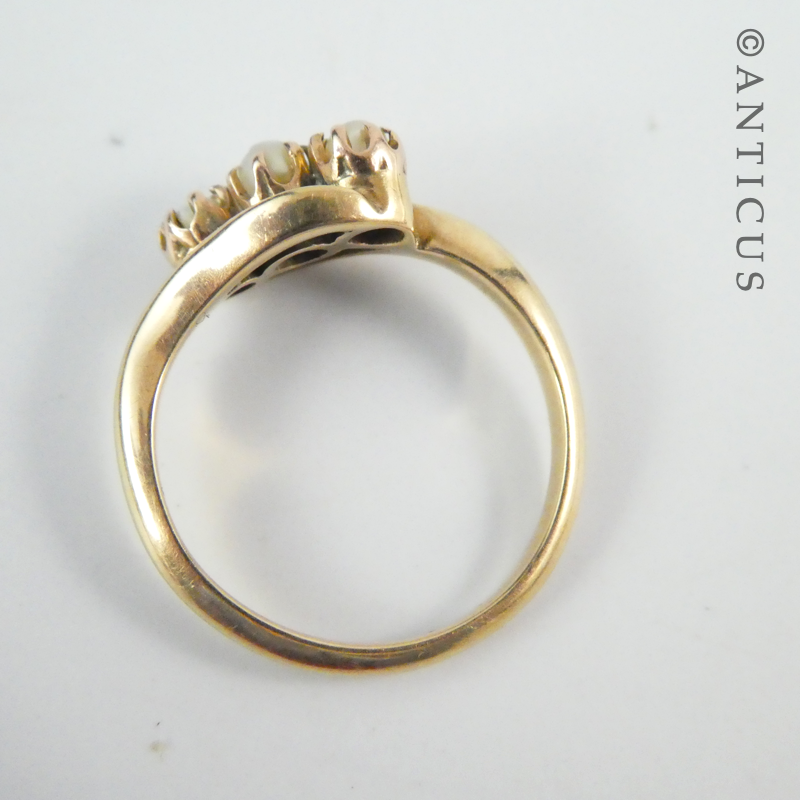 Gold and Three Pearl Ring, Antique.
