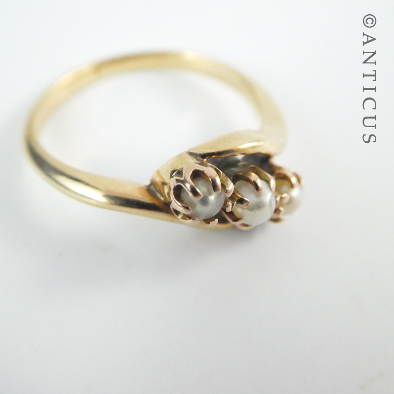 Gold and Three Pearl Ring, Antique.