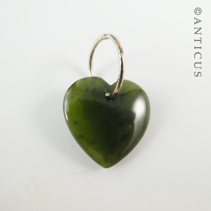 NZ Greenstone Jade Heart Pendant.