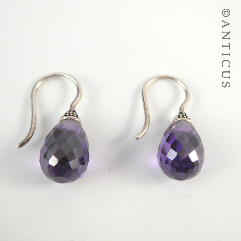 Faceted Drop Earrings, Silver Mounts.