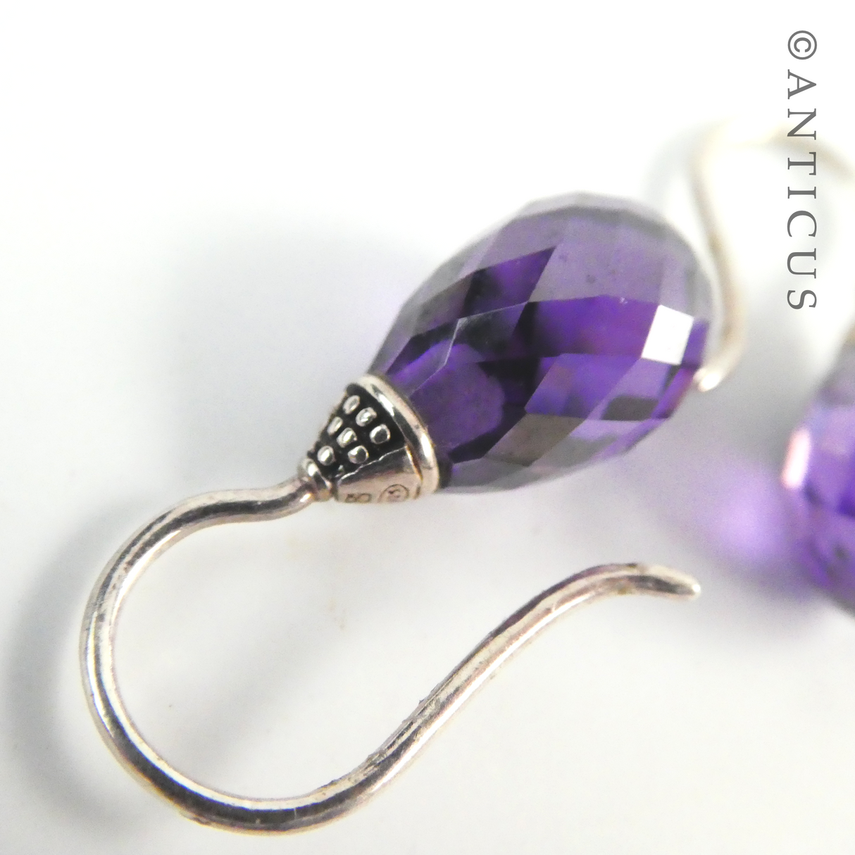 Faceted Drop Earrings, Silver Mounts.