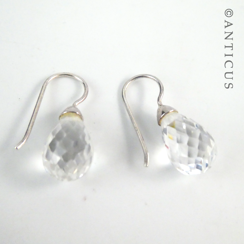 Sterling Silver and Clear Faceted Drop Earrings.