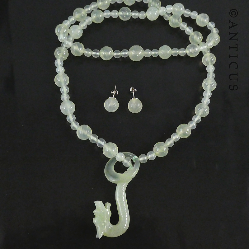 Chinese Jade Dragon Necklace and Earrings.