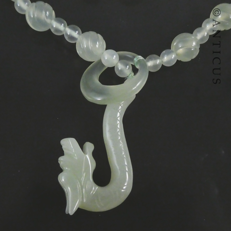 Chinese Jade Dragon Necklace and Earrings.