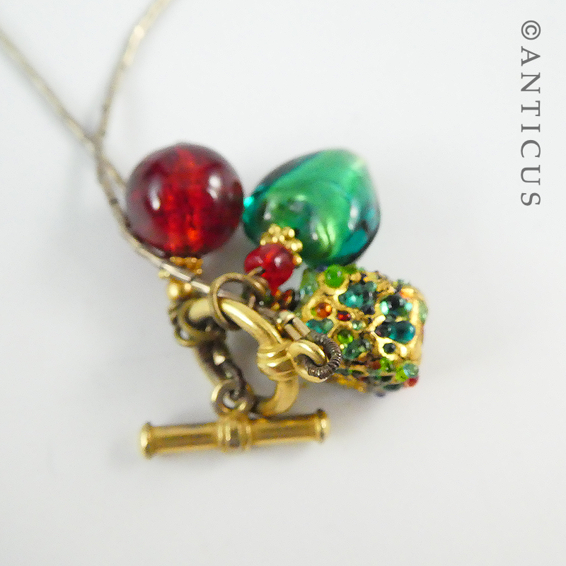 Bead Necklace on Gilded T Bar Chain.