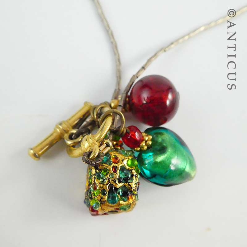 Bead Necklace on Gilded T Bar Chain.