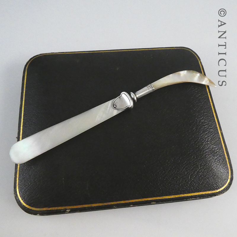Antique Mother of Pearl and Silver Paper Folder Knife.