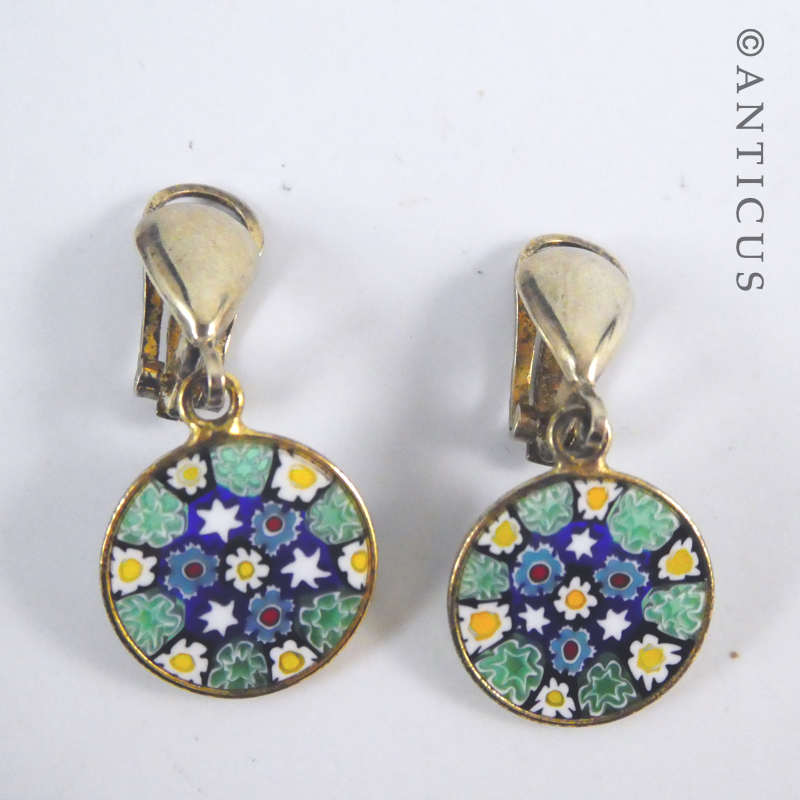 Pair of Art Glass Mille Fiori Earrings.