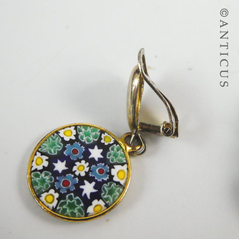 Pair of Art Glass Mille Fiori Earrings.